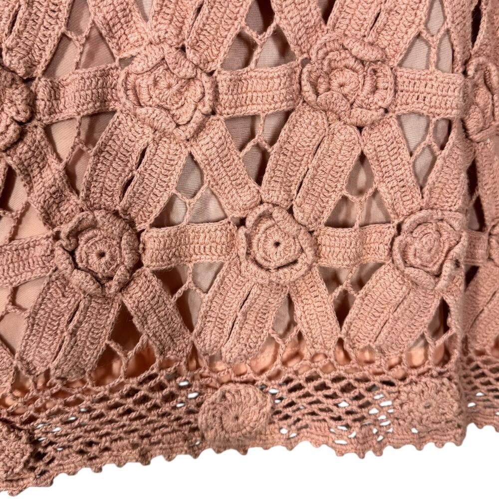 Vintage 90s Sue Wong Floral Crochet Tank Top Small Pink Dusty Rose Boho Cottage - Picture 4 of 5